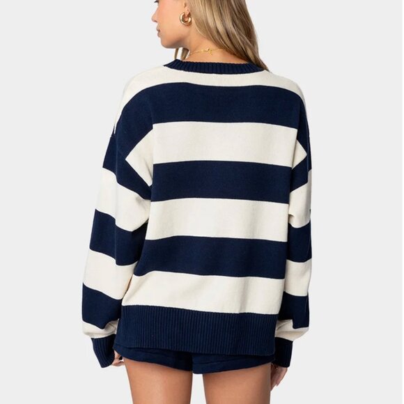 EDIKTED 2 Piece Set - Riley Oversized Stripe Knit Sweater and Shorts Small - Picture 3 of 12